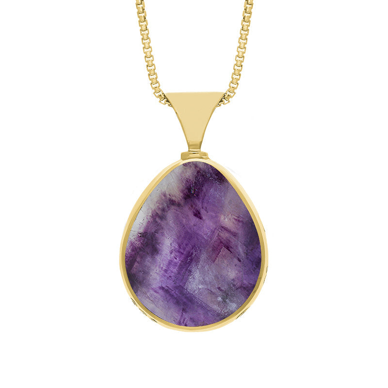 18ct Yellow Gold Blue John Whitby Jet Hallmark Double Sided Pear-shaped Necklace - Gold