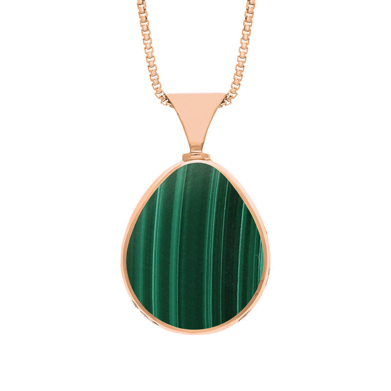 9ct Rose Gold Whitby Jet Malachite Hallmark Double Sided Pear-shaped Necklace - Gold
