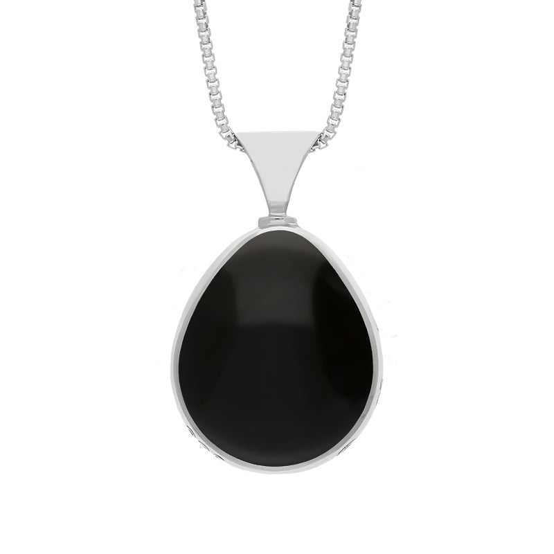 9ct White Gold Whitby Jet Mother of Pearl Hallmark Double Sided Pear-shaped Necklace - Gold
