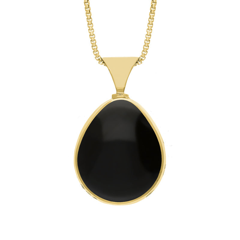 9ct Yellow Gold Whitby Jet Mother of Pearl Hallmark Double Sided Pear-shaped Necklace - Gold