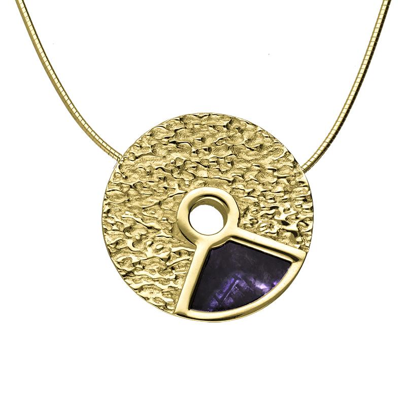 9ct Yellow Gold Blue John Peak District Millstone Large Pendant