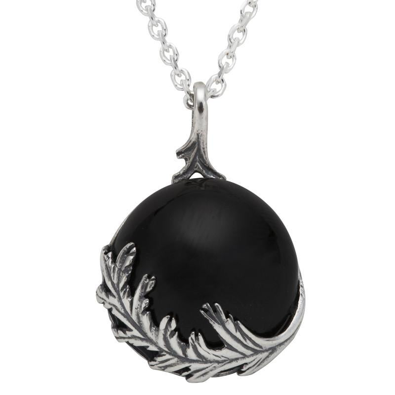 Sterling Silver Whitby Jet Acanthus Leaf Round Necklace - Silver