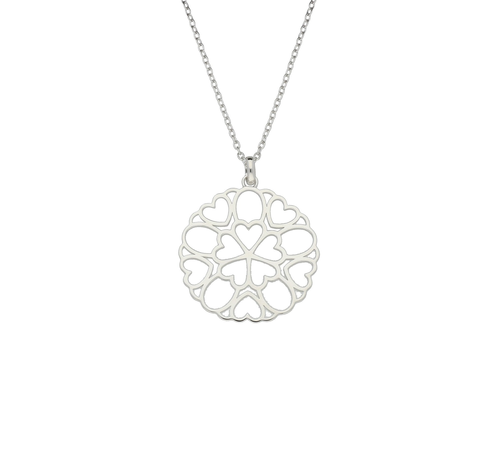 Heart Necklace Detailed Disc Sterling Silver - Silver