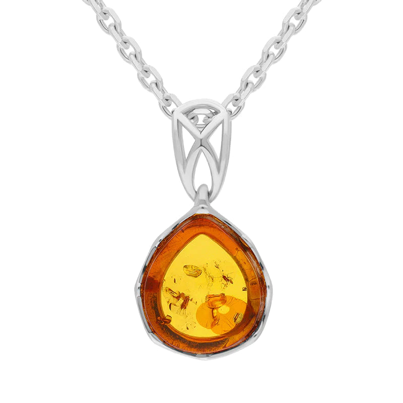 Sterling Silver Amber Small Pear Necklace - Silver