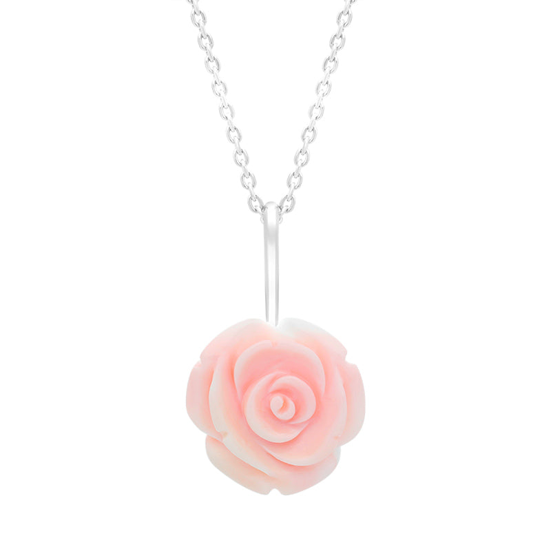 Sterling Silver Pink Conch Tuberose 20mm Rose Necklace - Silver
