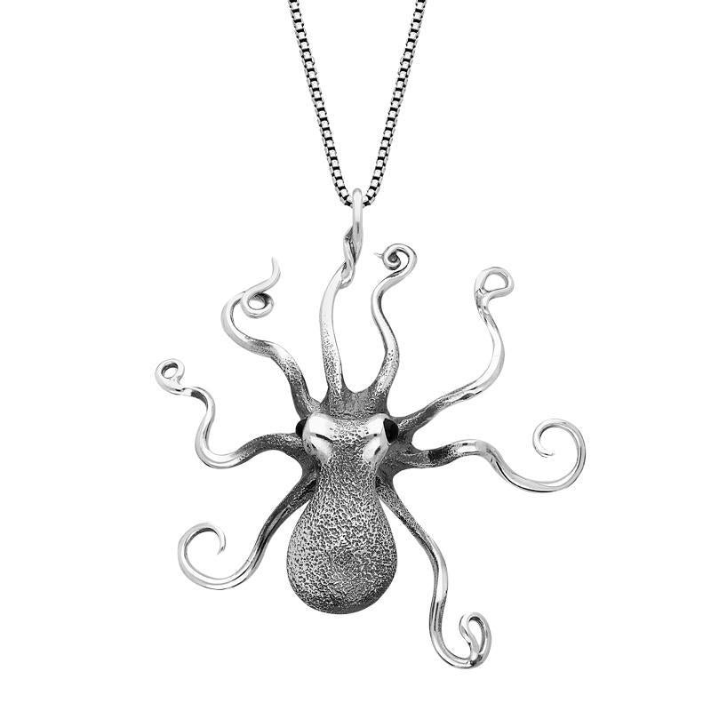 Sterling Silver Whitby Jet Octopus Necklace - Option1 Value Silver