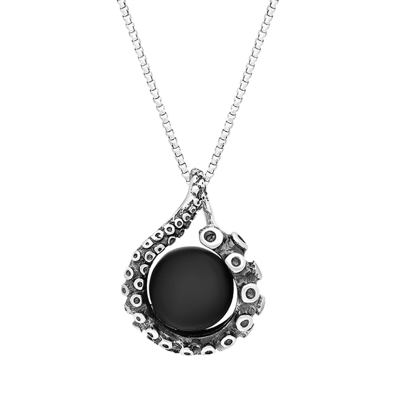 Sterling Silver Whitby Jet Octopus Tentacle Necklace - Option1 Value Silver