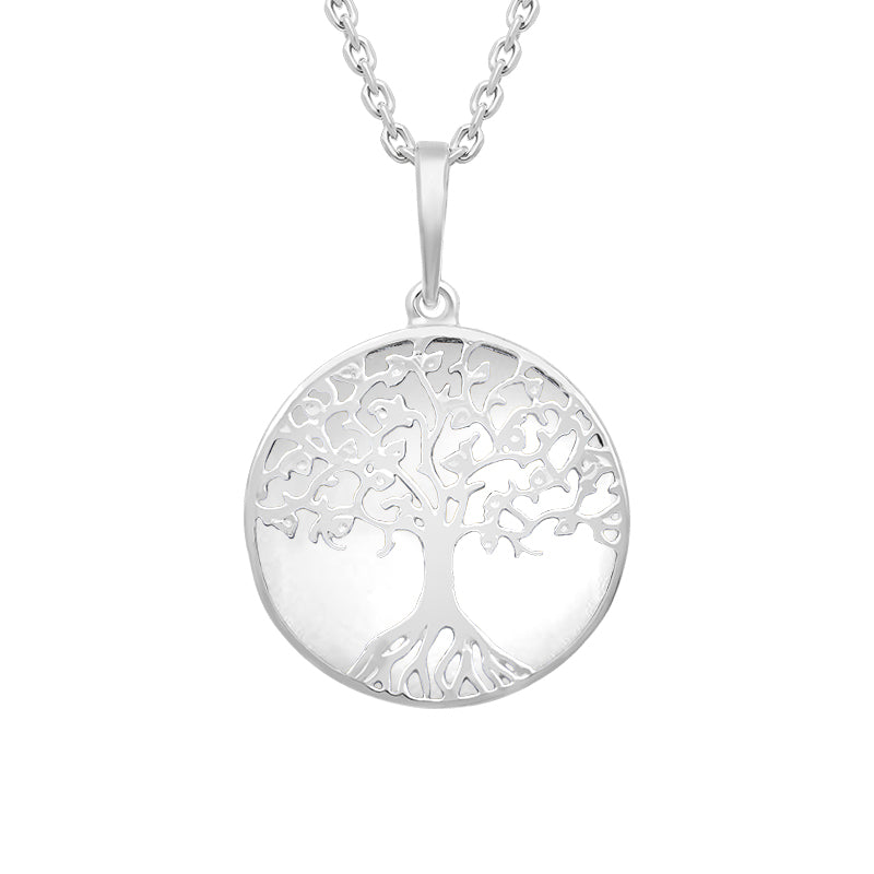Sterling Silver Bauxite Round Tree of Life Necklace - Silver