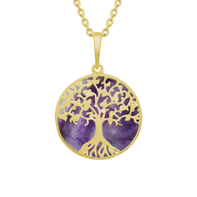 9ct Yellow Gold Blue John Round Tree of Life Necklace - Gold