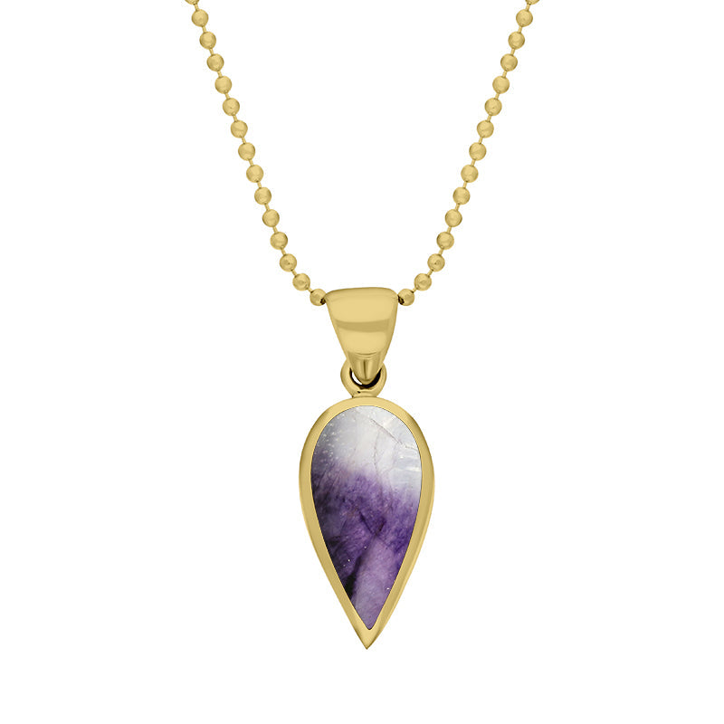 9ct Yellow Gold Blue John Small Upside Down Pear Necklace - Yellow Gold