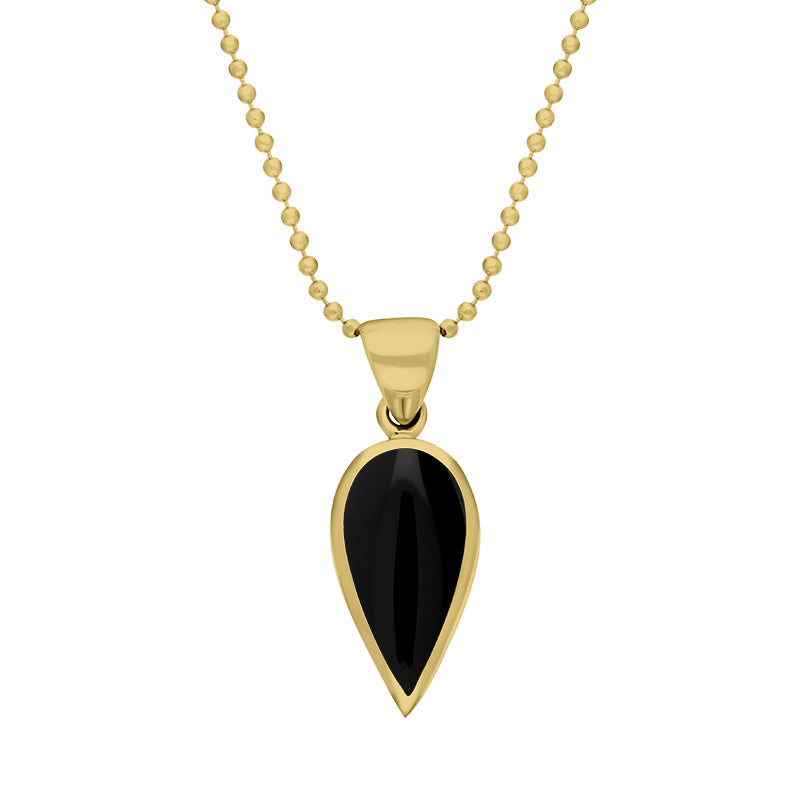 9ct Yellow Gold Whitby Jet Small Upside Down Pear Necklace - Yellow Gold