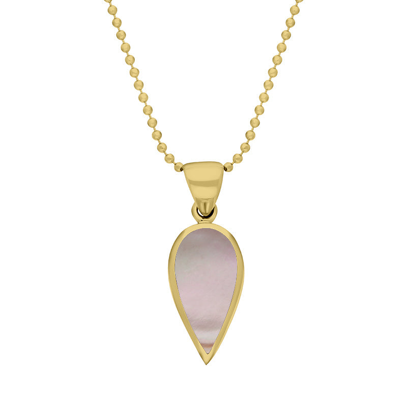 9ct Yellow Gold Pink Mother of Pearl Small Upside Down Pear Necklace - Yellow Gold
