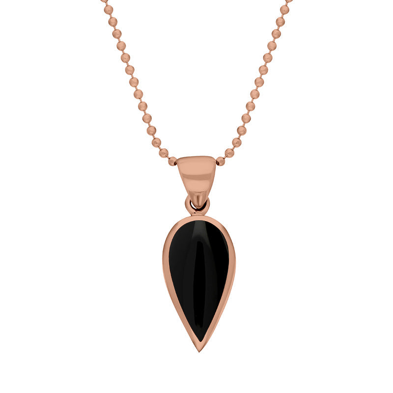 9ct Rose Gold Whitby Jet Small Upside Down Pear Necklace - Rose Gold