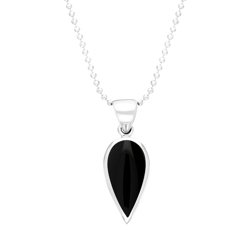 Sterling Silver Whitby Jet Small Upside Down Pear Necklace - Silver