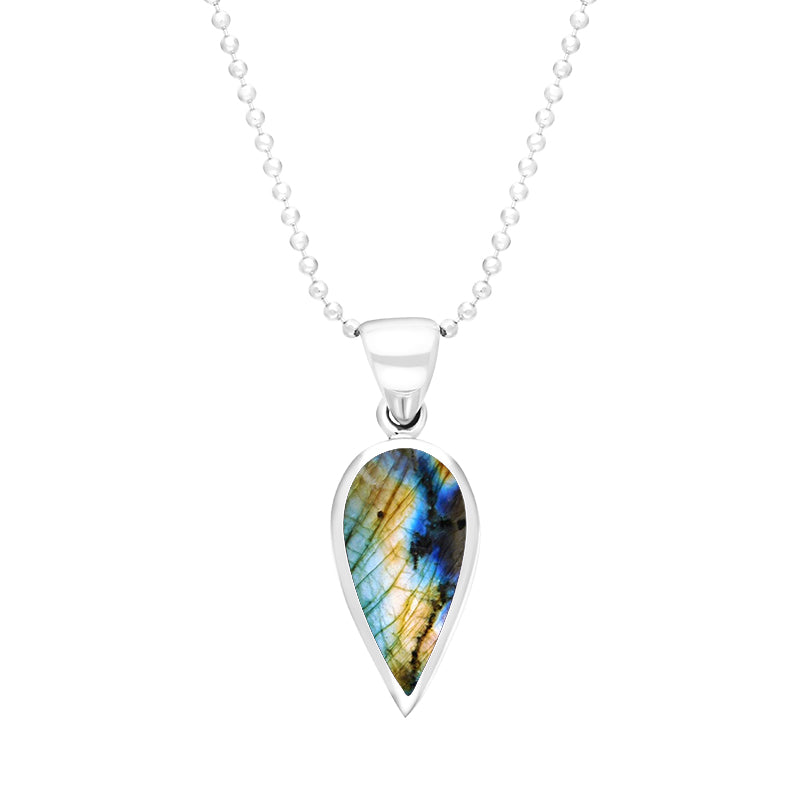 Sterling Silver Labradorite Small Upside Down Pear Necklace - Silver