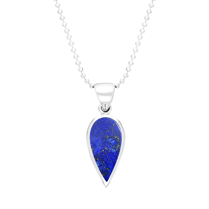 Sterling Silver Lapis Lazuli Small Upside Down Pear Necklace - Silver