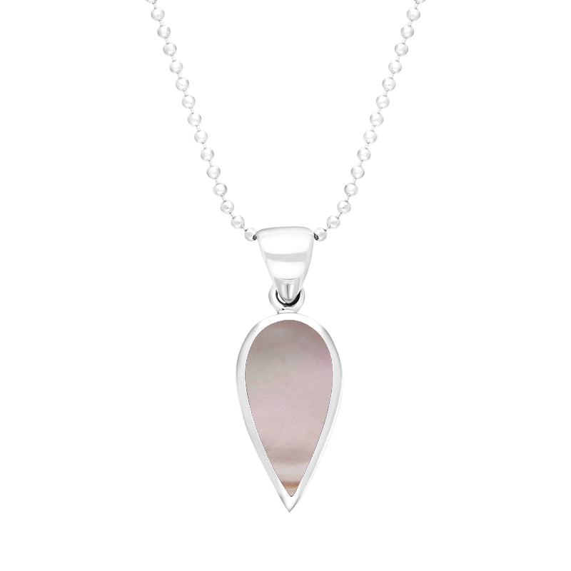 Sterling Silver Pink Mother of Pearl Small Upside Down Pear Necklace - Silver