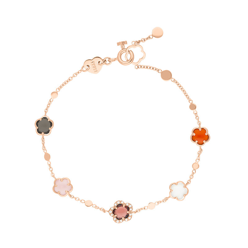 Pasquale Bruni Figlia Dei Fiori 18ct Rose Gold Multicoloured Gemstone Diamond Flower Bracelet - Gold