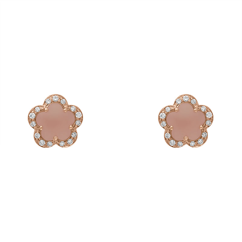 Pasquale Bruni Figlia Dei Fiori 18ct Rose Gold Chalcedony Diamond Flower Stud Earrings - Gold