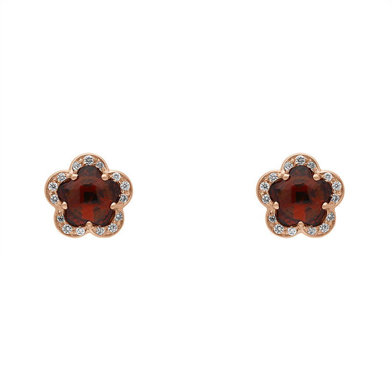 Pasquale Bruni Figlia Dei Fiori 18ct Rose Gold Garnet Diamond Flower Stud Earrings - Gold
