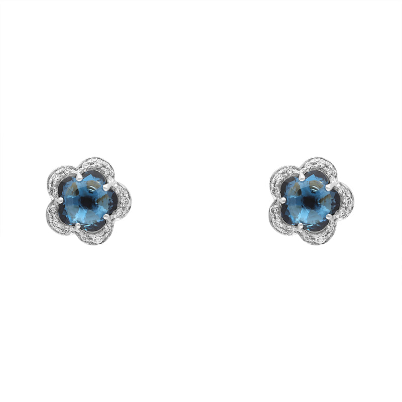 Pasquale Bruni Figlia Dei Fiori 18ct White Gold London Blue Topaz Diamond Flower Stud Earrings - Gold