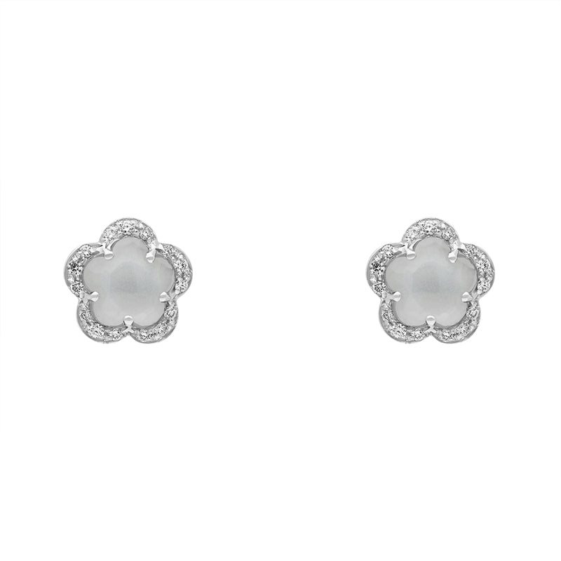 Pasquale Bruni Figlia Dei Fiori 18ct White Gold Moonstone Diamond Flower Stud Earrings - Gold