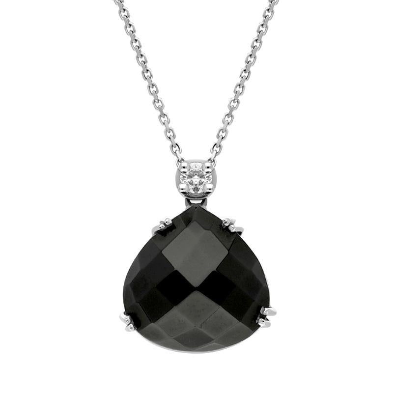 18ct White Gold Whitby Jet Diamond Faceted Pear Necklace D