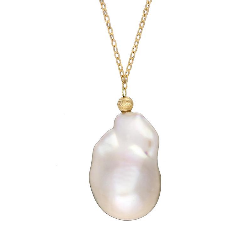 18ct Yellow Gold White Baroque Pearl Necklace