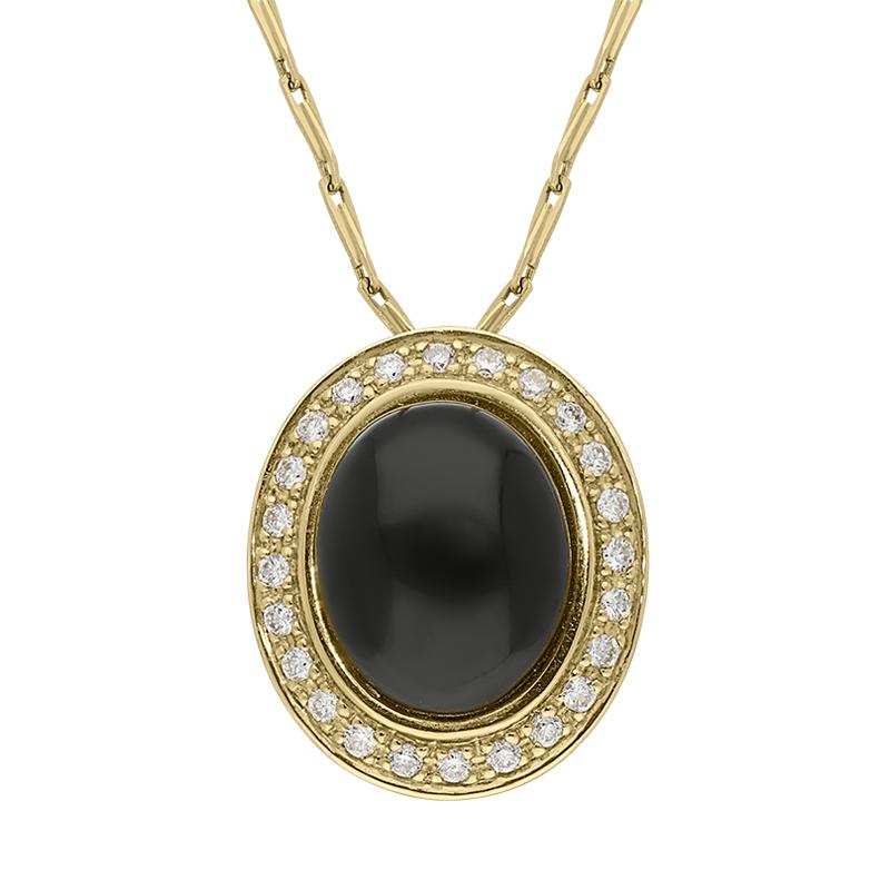 18ct Yellow Gold Whitby Jet Diamond Oval Pave Set Necklace