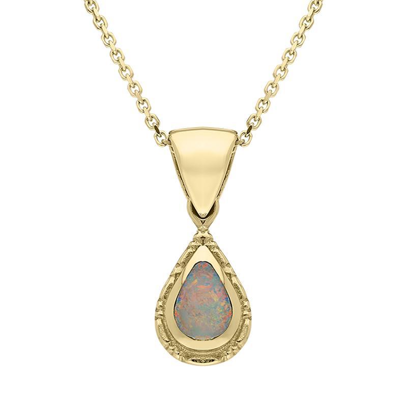 9ct Yellow Gold Opal Small Beaded Pear Necklace