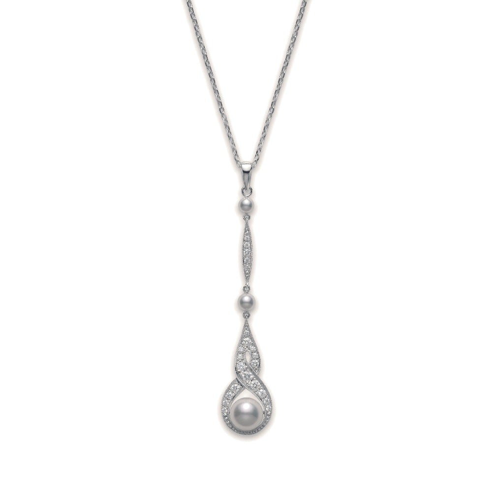 Mikimoto 18ct White Gold Diamond White Akoya Pearl Necklace