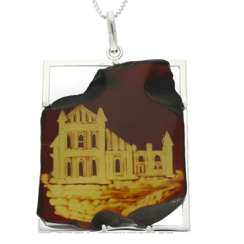 Carved Organic Sterling Silver Amber Abbey Surround Pendant