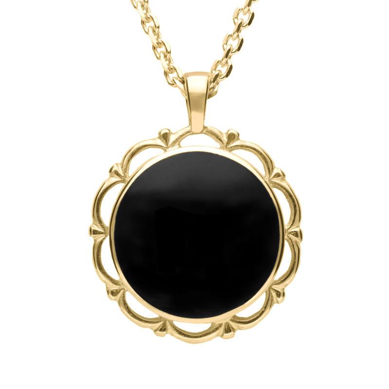 18ct Yellow Gold Whitby Jet Round Frill Necklace - Yellow Gold