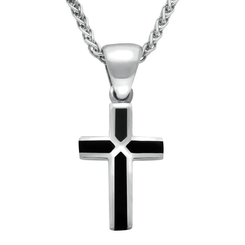 Sterling Silver Whitby Jet Cross Necklace - Silver