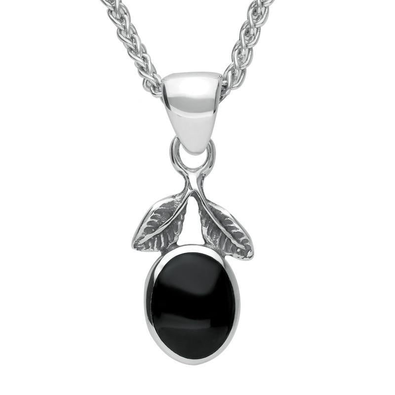 Sterling Silver Whitby Jet Oval Leaf Necklace - Silver