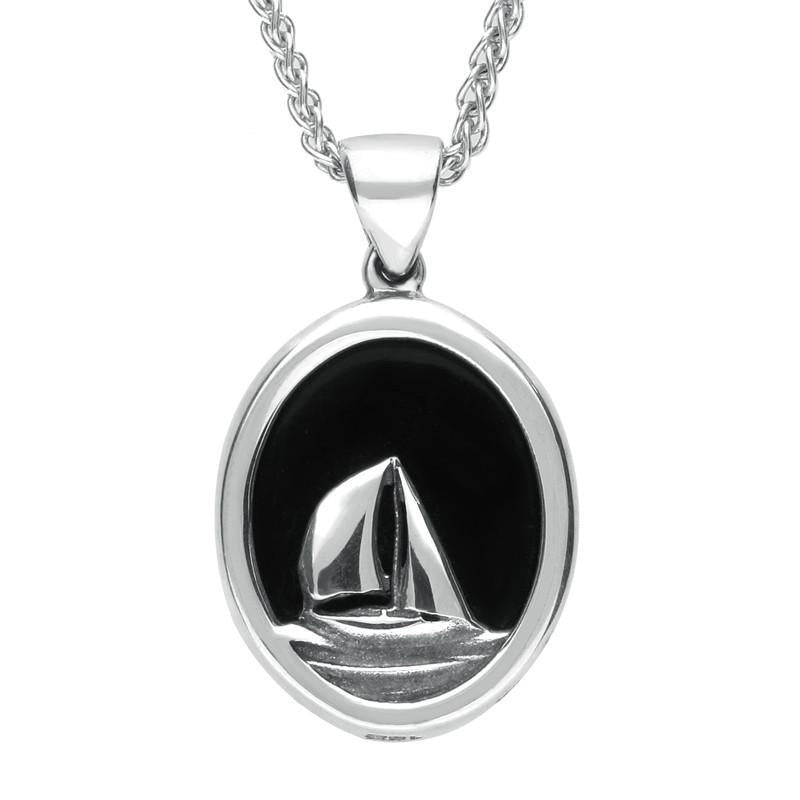 Sterling Silver Whitby Jet Framed Yacht Necklace - Silver
