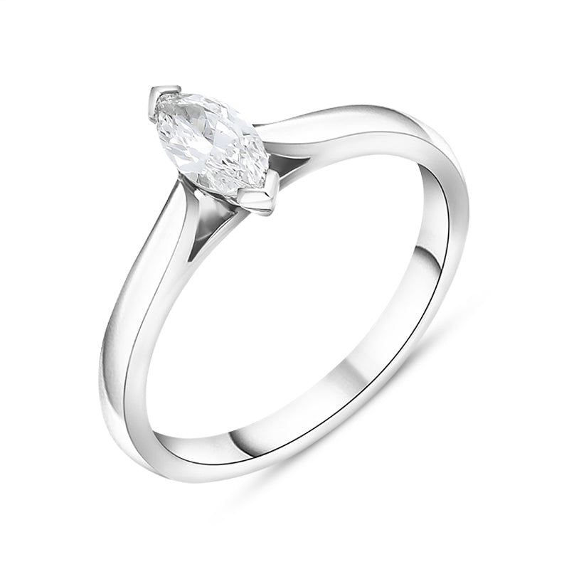Platinum 0.33ct Diamond Marquise Cut Solitaire Ring - Silver