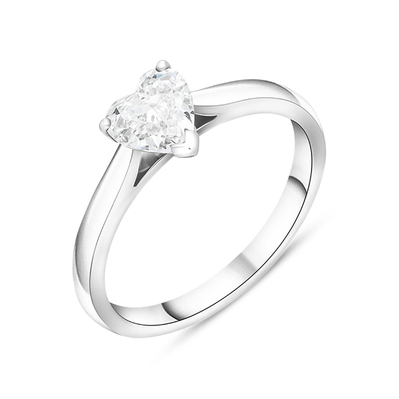 Platinum 0.71ct Diamond Heart Cut Solitaire Ring - Silver