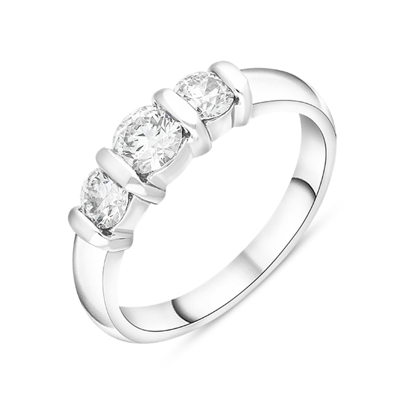 Platinum 0.76ct Diamond Bar Set Three Stone Ring - Silver