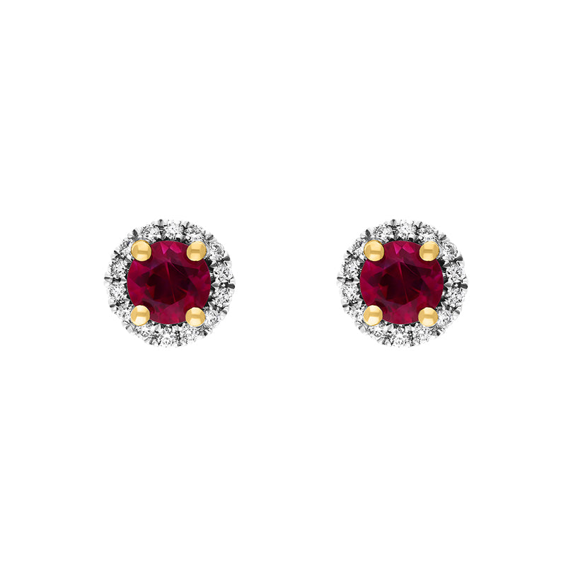 Platinum 0.83ct Ruby Diamond Cluster Round Stud Earrings - Silver