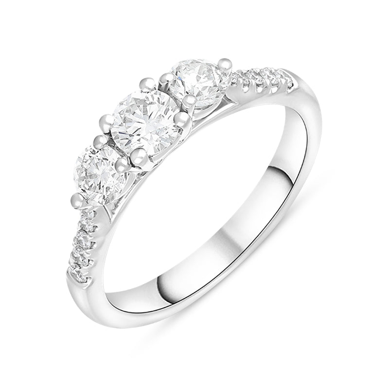 Platinum 0.85ct Diamond Shoulder Set Three Stone Ring - Platinum