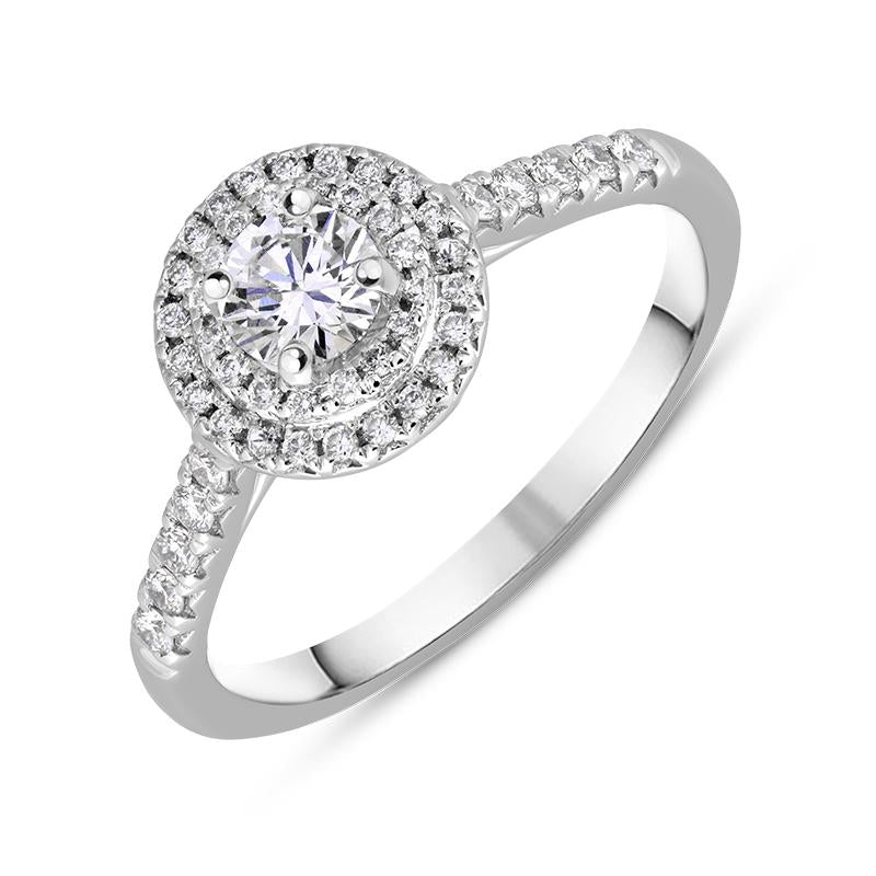Platinum Diamond Brilliant Round Cut Cluster Shoulder Set Ring - M