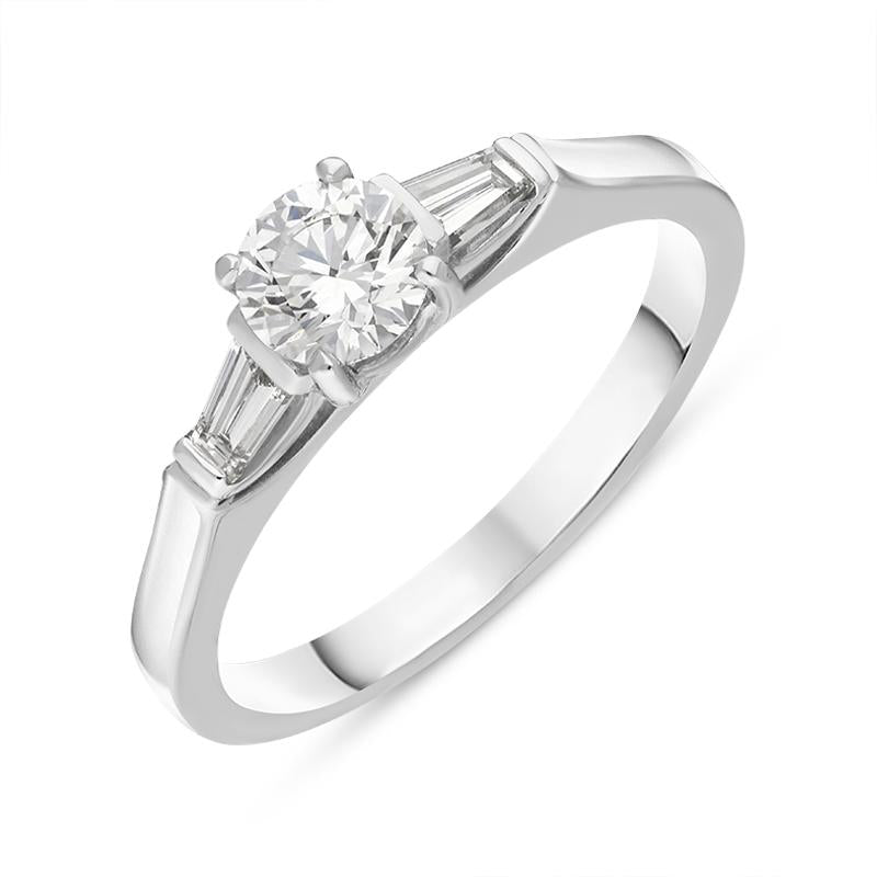 Platinum Diamond Round Brilliant Tapered Baguette Cut Three Stone Ring - N