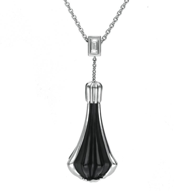 Platinum 0.11ct Diamond Whitby Jet Cabaret Necklace - Platinum