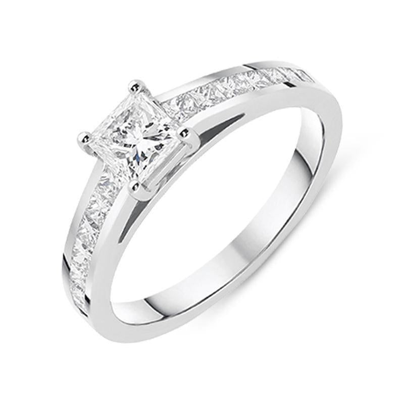 Platinum 1.02ct Diamond Princess Cut Shoulder Solitaire Ring - M 1/2