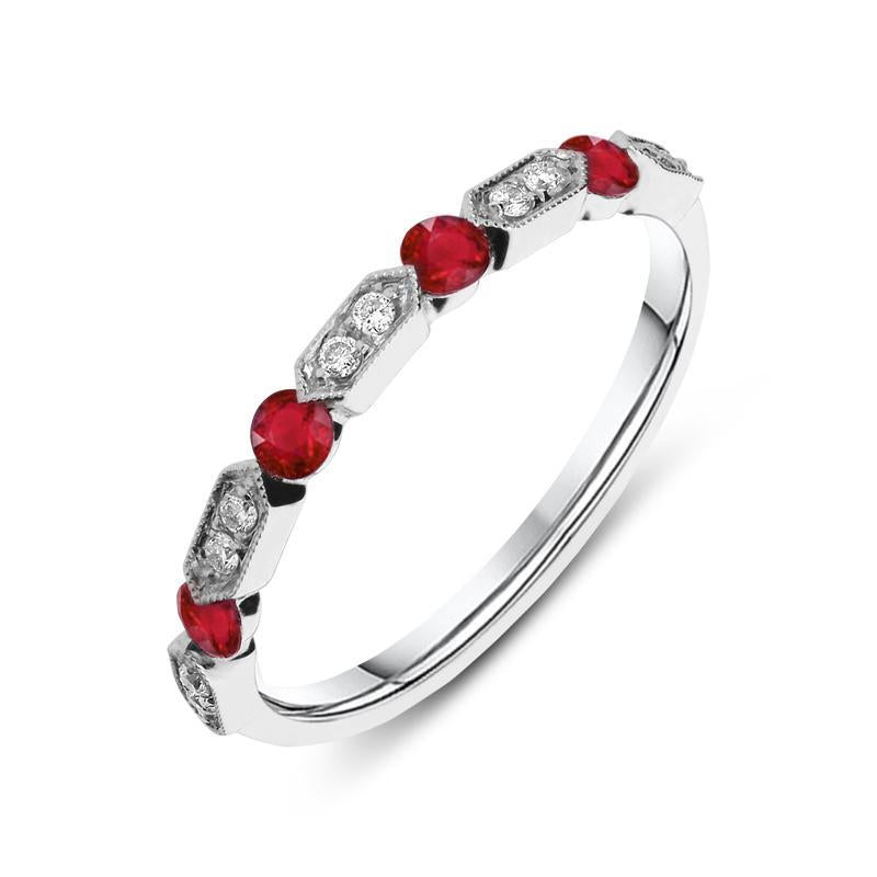 Platinum Diamond 0.30ct Ruby Half Eternity Ring - Platinum
