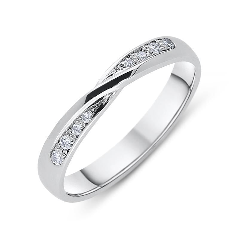 Platinum 0.08ct Diamond Brilliant Cut Crossover Wedding Ring - Colour Platinum