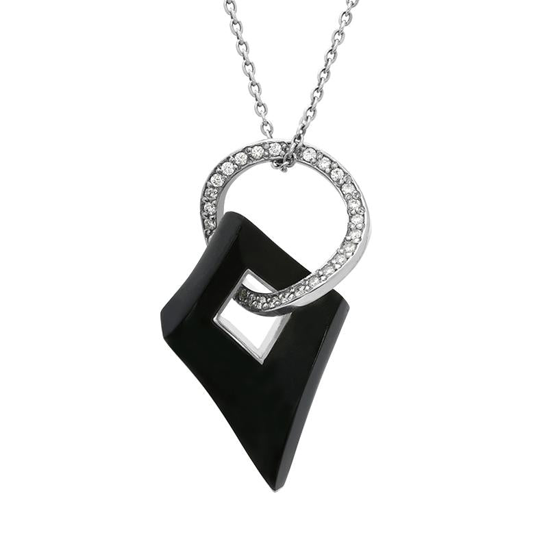 Platinum Whitby Jet 0.60ct Diamond Wavy Open Circle Rhombus Necklace - Platinum
