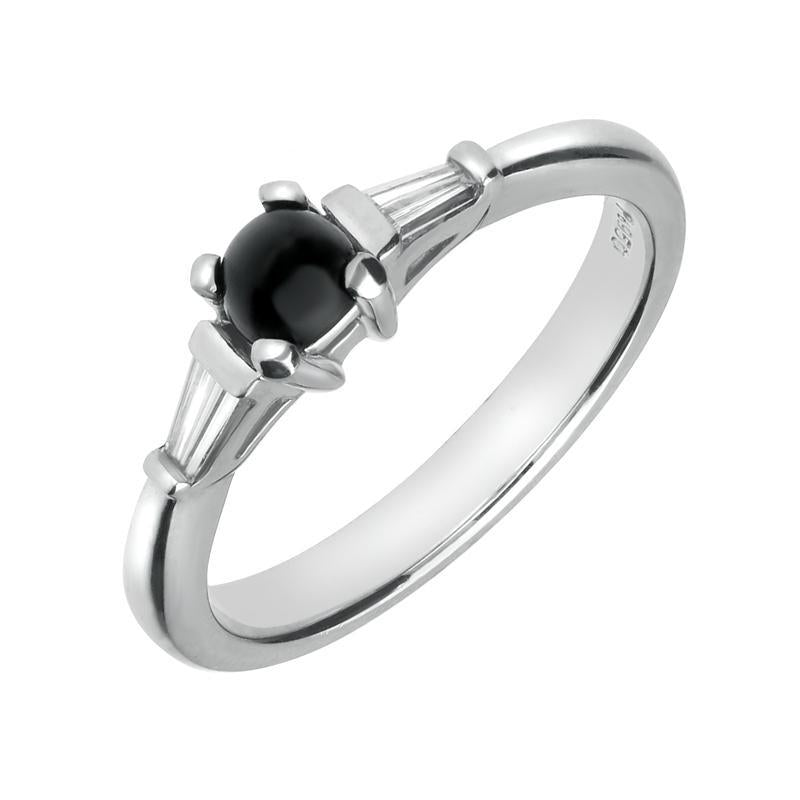 Platinum Whitby Jet 0.16ct Diamond Claw Set Ring