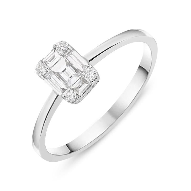 Ponte Vecchio Benvenuto 18ct White Gold 0.36ct Diamond Baguette Cluster Ring D - O